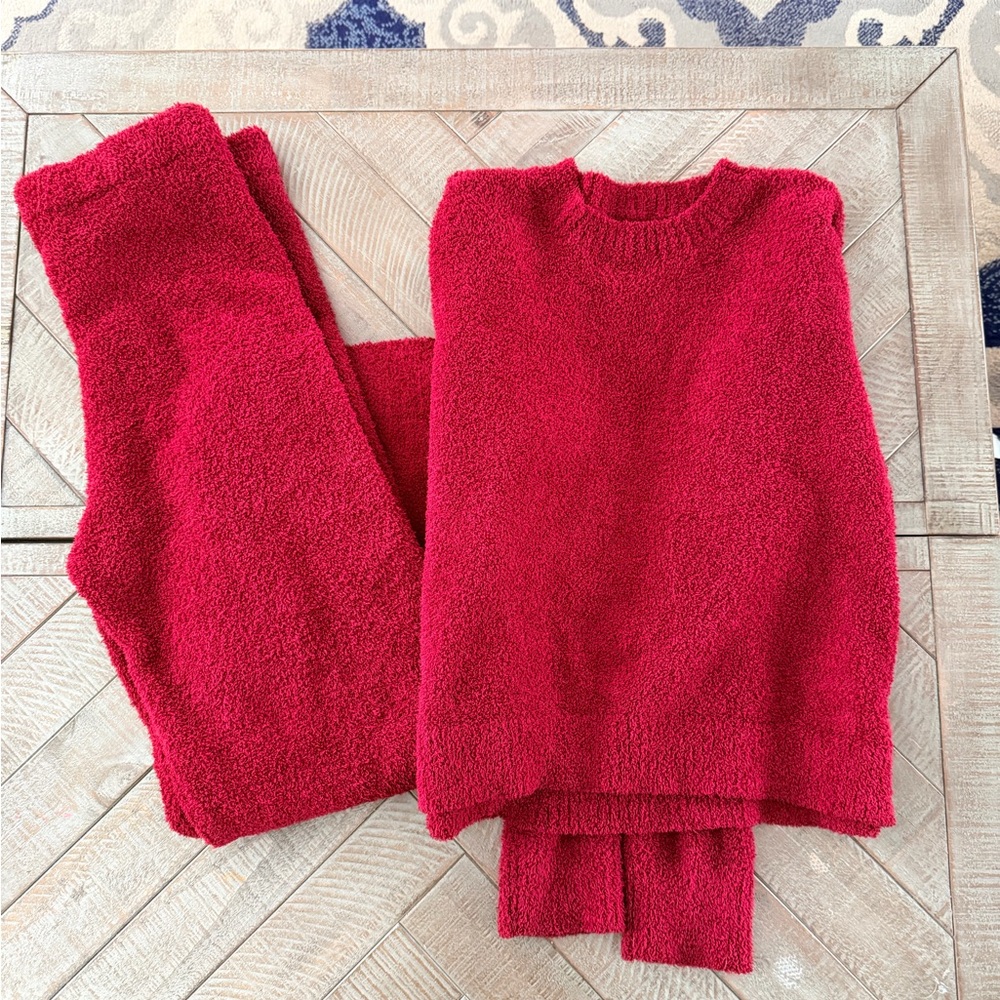 Elegant Red Women's Crew Neck Sweater/pant set